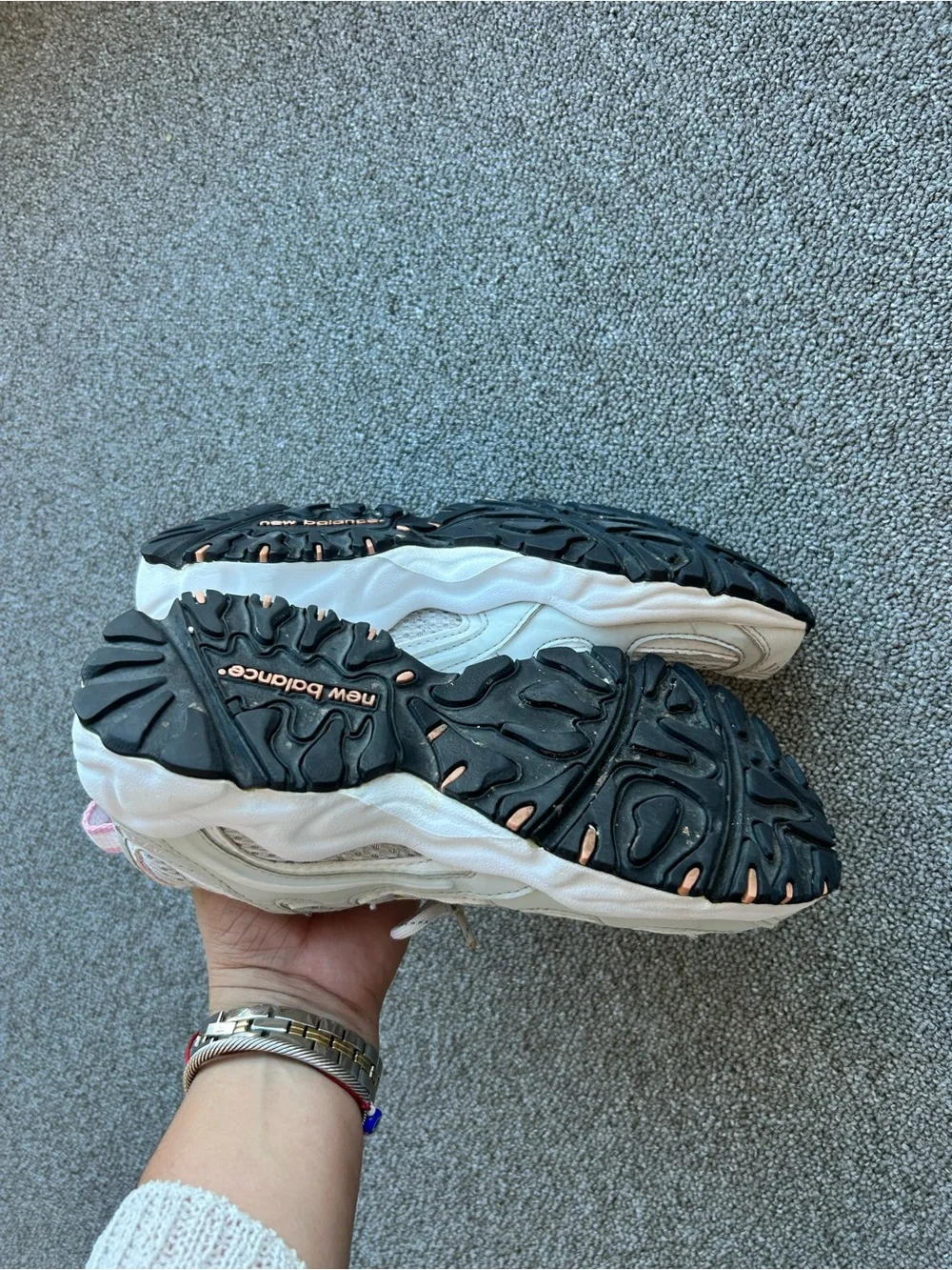 New Balance White Sneakers with Pink Accents